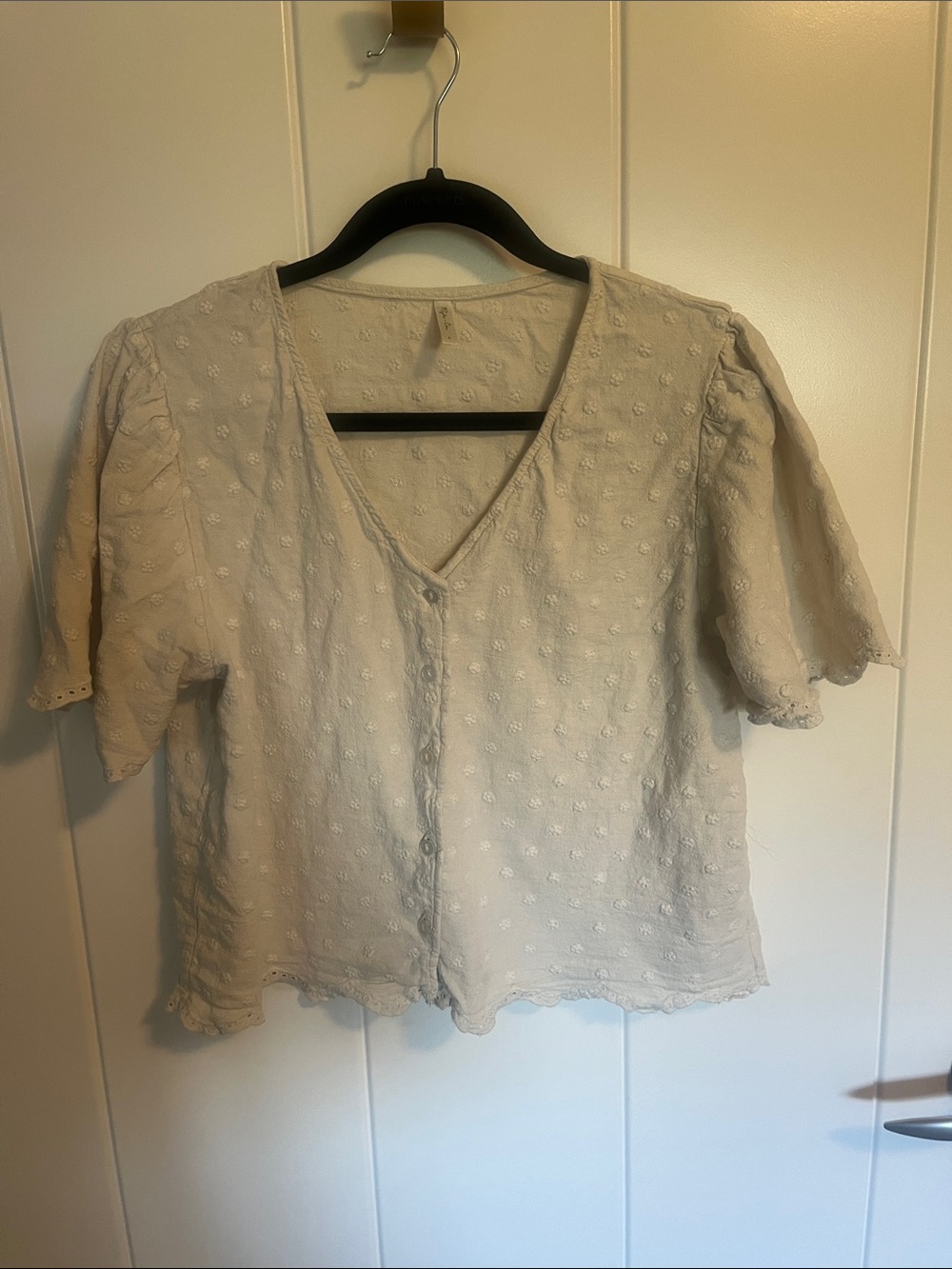 Rylee + Cru Cream Eyelet V-Neck Button Front Blouse